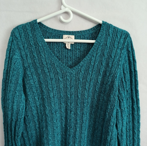 St. Johns Bay Teal V-Neck Cable Knit Sweater Women's 0X - Picture 3 of 7